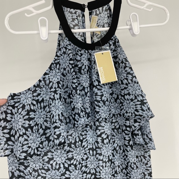 MICHEAL MICHEAL KORS NWT CLOUD NAVY BLUE BLACK FLORAL SLEEVELESS TANK TOP RUFFLE - Picture 2 of 8